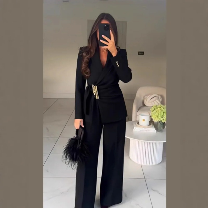 Winter Clothing Deals - Women's Suit Pants Two-Piece Set Buckle