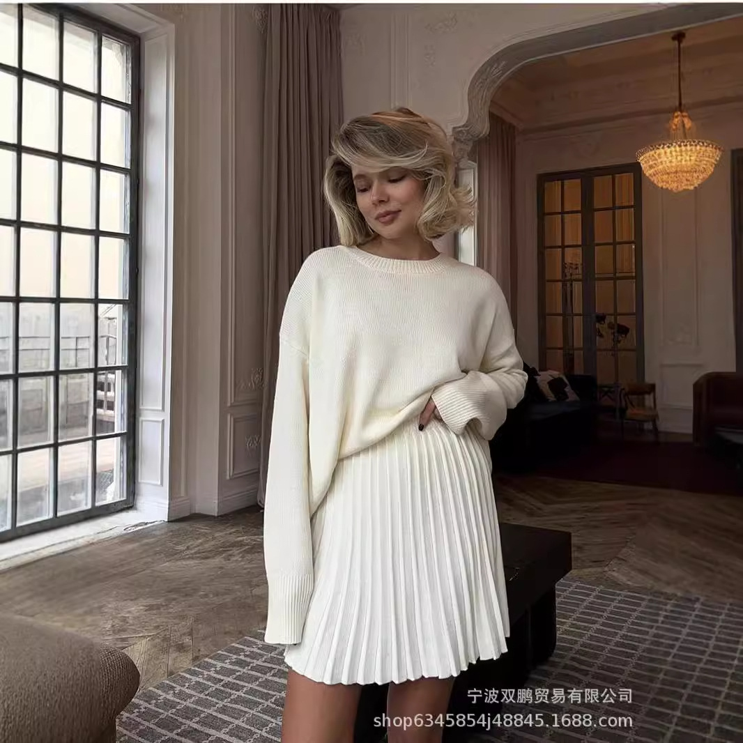 Winter Clothing Color - Autumn Solid Color O-neck Sweater Dress