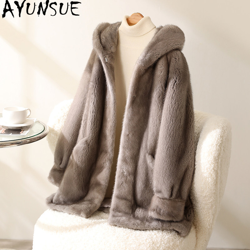 Winter Clothing Label - AYUSNUE Luxury Natural Mink Fur Coat