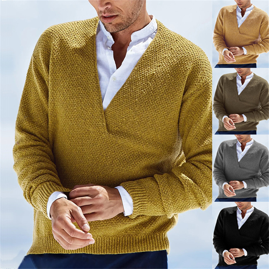 Autumn Winter Men Sweaters Kni - Yellow Winter Clothing recension och pris