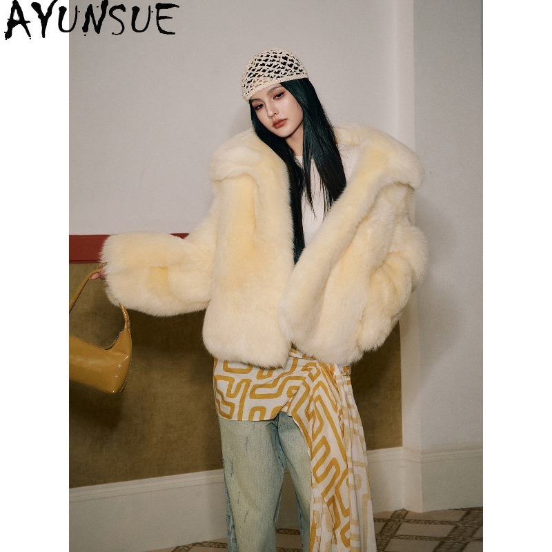 AYUNSUE Real Fox Fur Coats Wom - Yellow Winter Clothing recension och pris